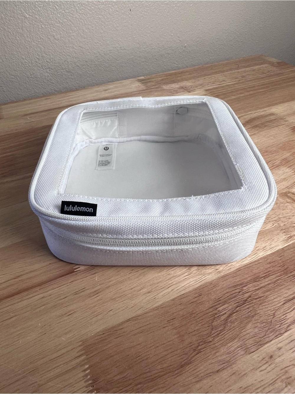 Super Cute Lululemon White Clear Top Cosmetic Travel Pouch 8x8x3 inch